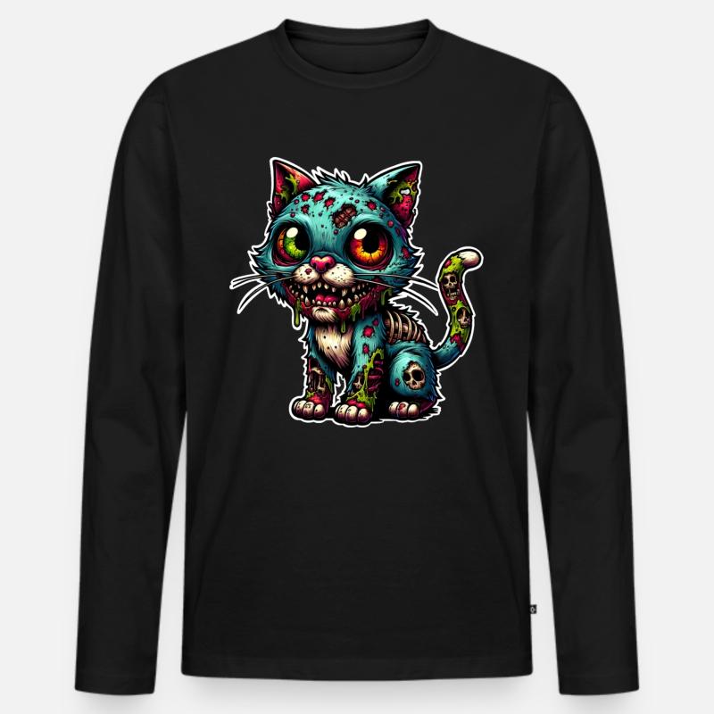 Katze Zombie Monster - Männer Premium Bio Langarmshirt - Schwarz