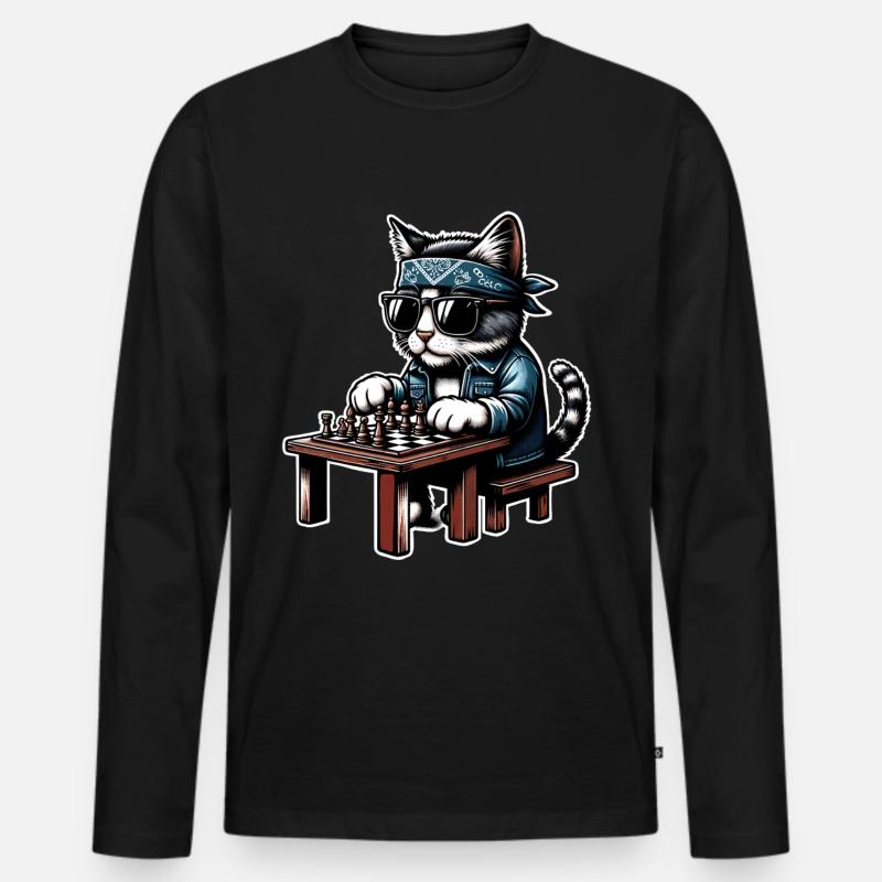 Schach Katze - Männer Premium Bio Langarmshirt - Schwarz