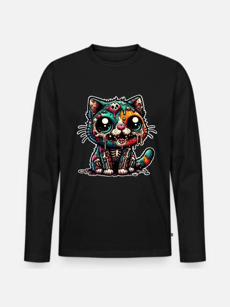 Cat Zombie Monster Halloween - Men's Premium Organic Long Sleeve Shirt - black