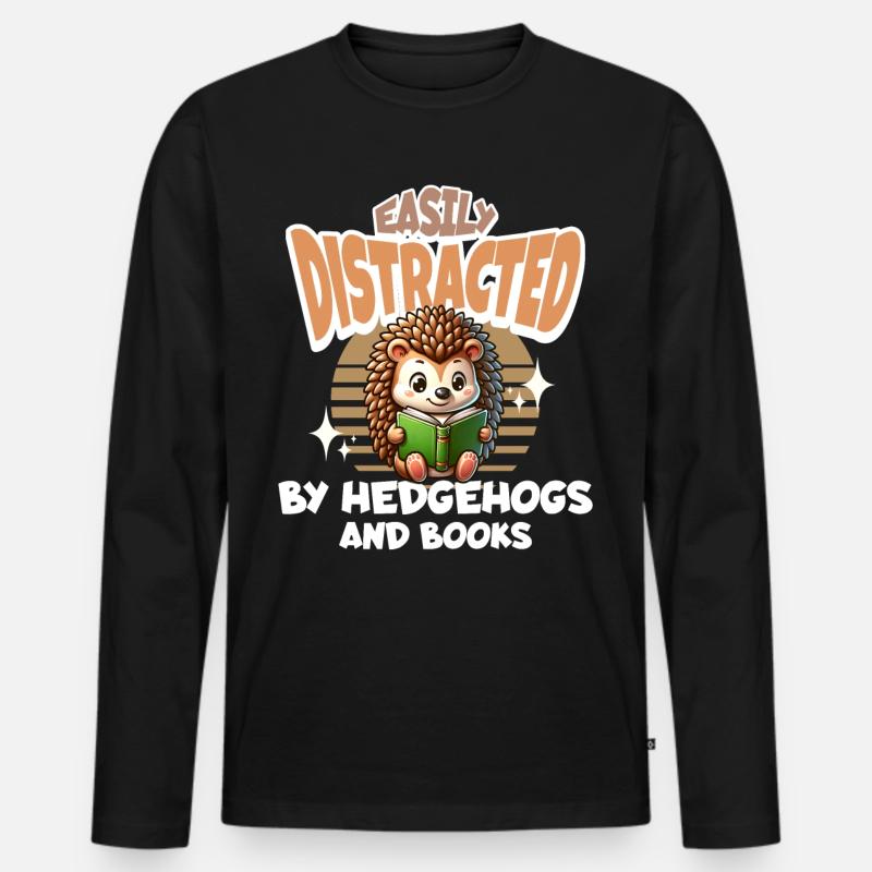 Igel Lesen Bücher Buch - Männer Premium Bio Langarmshirt - Schwarz