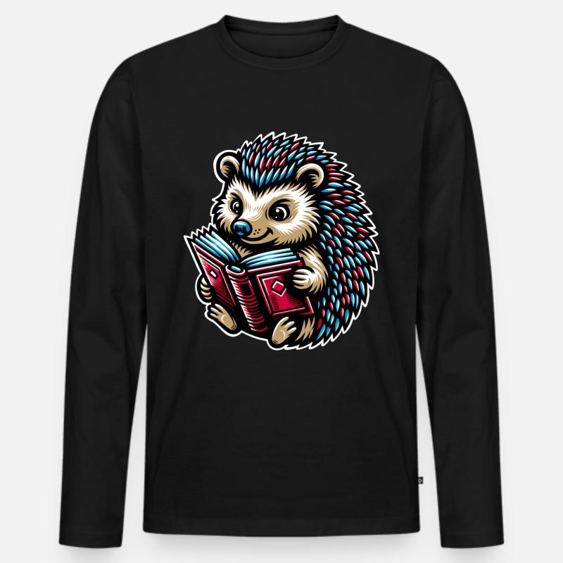 Igel Lesen Bücher Buch - Männer Premium Bio Langarmshirt - Schwarz