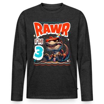 3ème anniversaire Rawr T Rex Dinosaure - T-shirt manches longues Premium bio Homme - anthracite chiné - Devant - Nico (187cm)