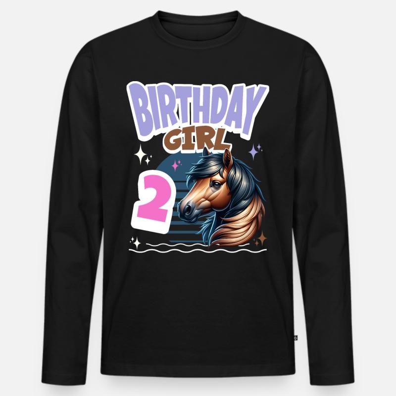 Pferd 2. Geburtstag Mädchen Kinder - Männer Premium Bio Langarmshirt - Schwarz
