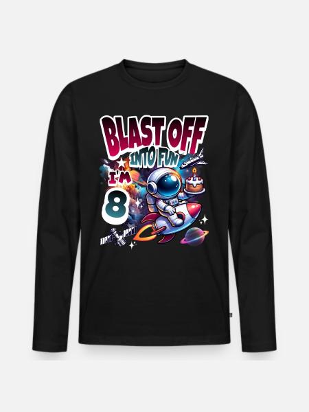 Astronaut 8th Birthday Space - Men's Premium Organic Long Sleeve Shirt - black