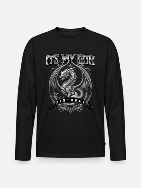 Dragon 13th Birthday Dragon - Men's Premium Organic Long Sleeve Shirt - black