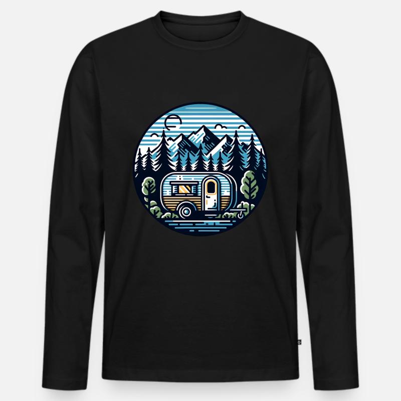 Camping Wohnwagen - Männer Premium Bio Langarmshirt - Schwarz