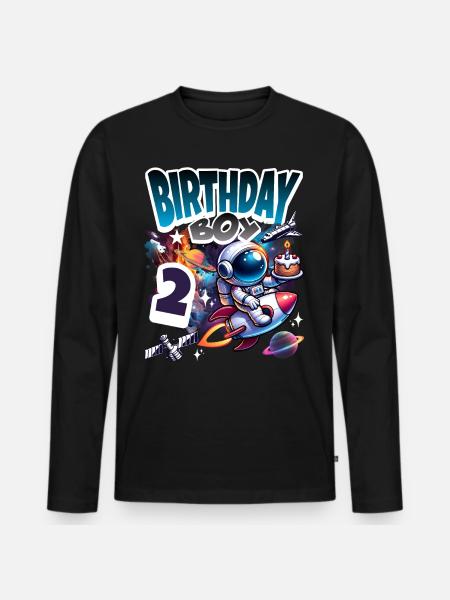 Astronaut 2nd Birthday Space - Men's Premium Organic Long Sleeve Shirt - black