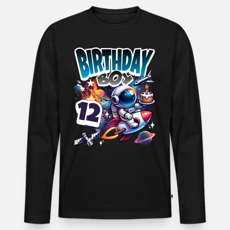 Astronaut 12th Birthday Space - Men's Premium Organic Long Sleeve Shirt - black