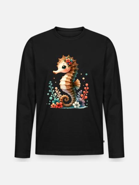 Seepferd Seepferdchen - Männer Premium Bio Langarmshirt - Schwarz