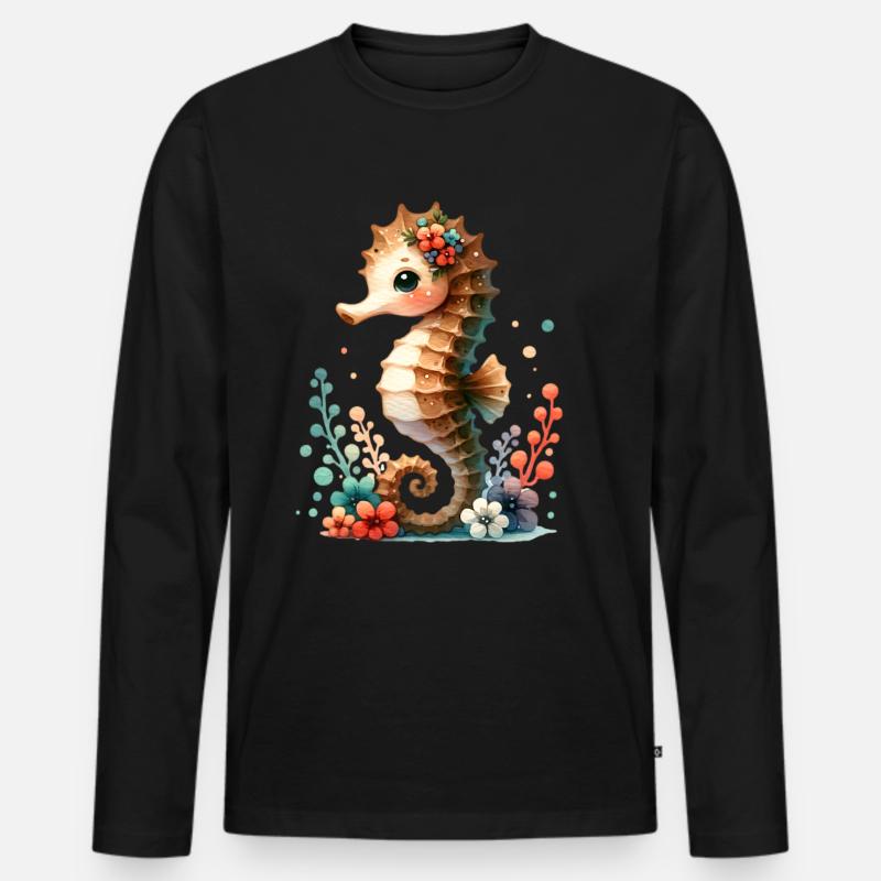 Seepferd Seepferdchen - Männer Premium Bio Langarmshirt - Schwarz