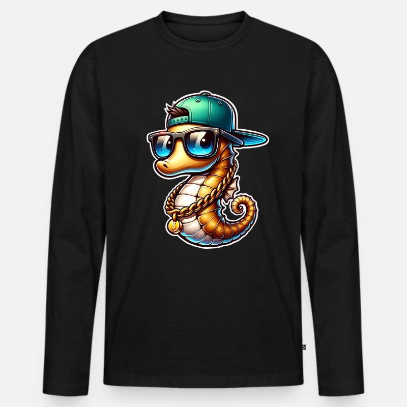 Seepferd Seepferdchen - Männer Premium Bio Langarmshirt - Schwarz