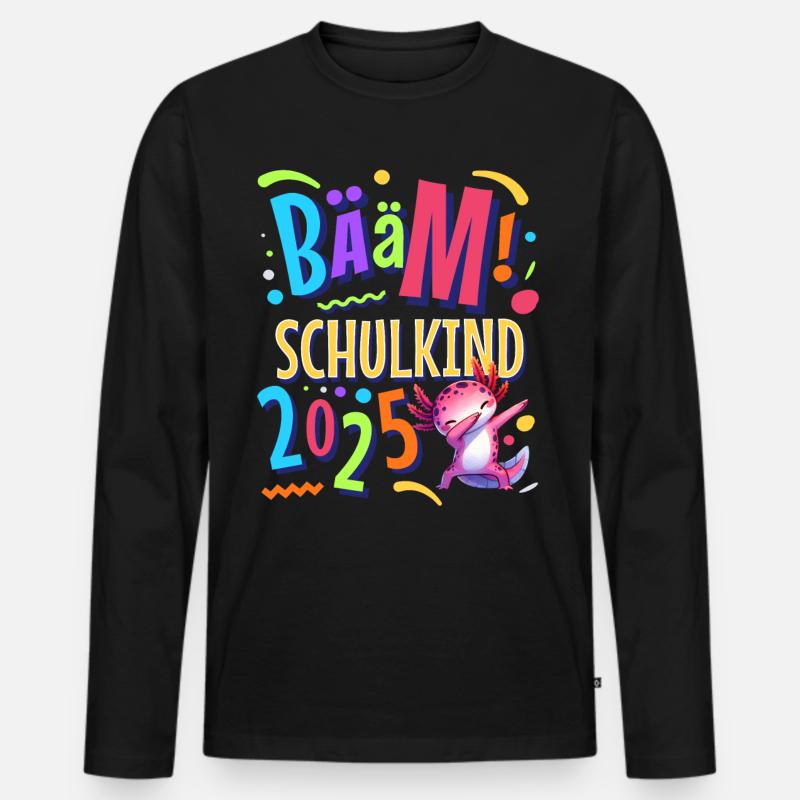 Bääm Schulkind 2025 Axolotl - Männer Premium Bio Langarmshirt - Schwarz