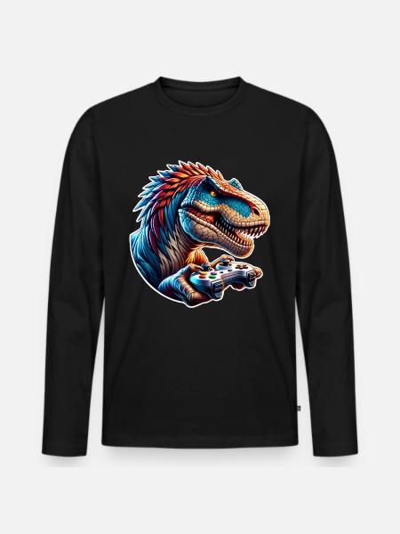 Gaming Dinosaur T Rex - Men's Premium Organic Long Sleeve Shirt - black