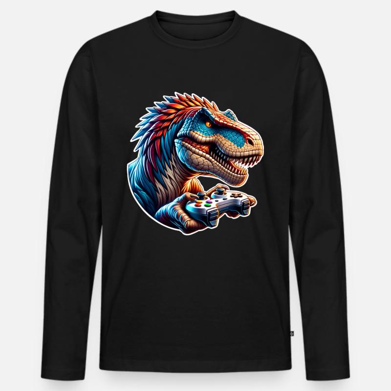 Gaming Dinosaurier T Rex - Männer Premium Bio Langarmshirt - Schwarz