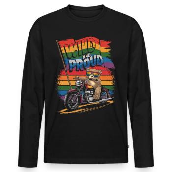 Teddy Bear Rides Motorcycle LGBTQ Rainbow Banner - Men's Premium Organic Long Sleeve Shirt - black - Front - Nico (187cm)
