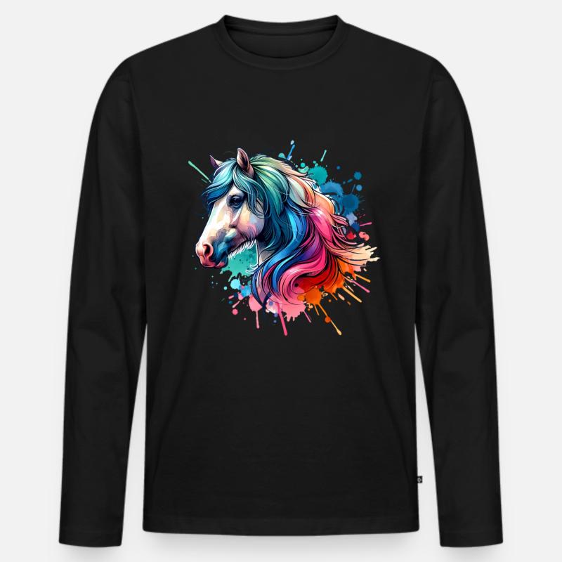 Pferd - Männer Premium Bio Langarmshirt - Schwarz