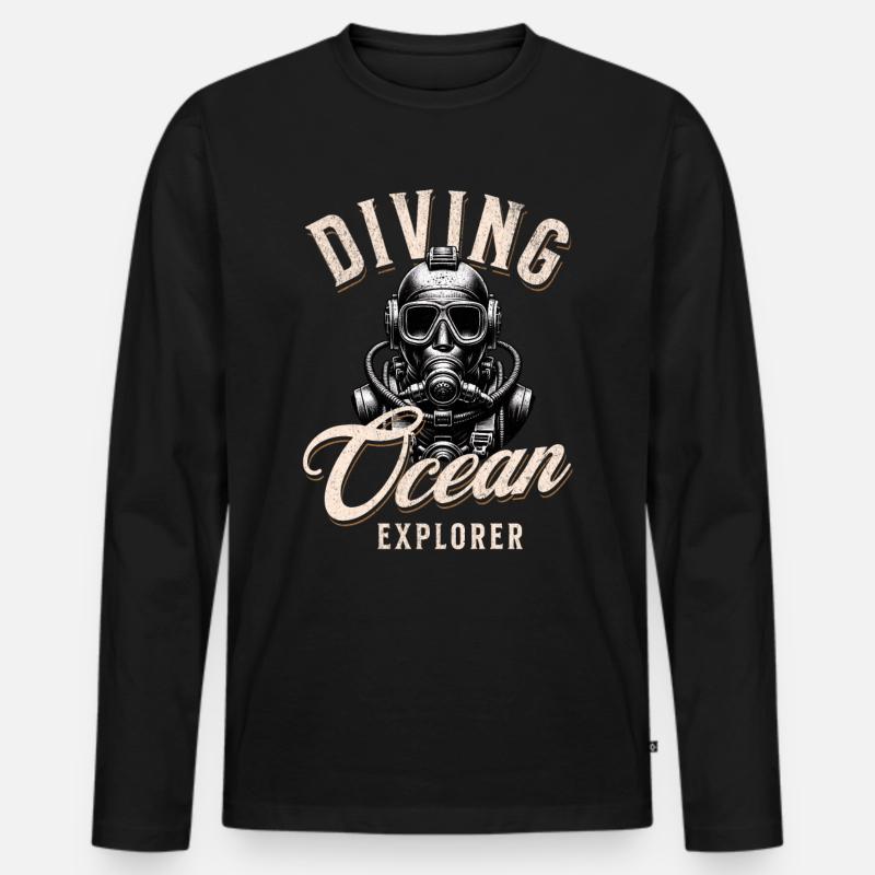 Taucher Ocean Explorer - Männer Premium Bio Langarmshirt - Schwarz