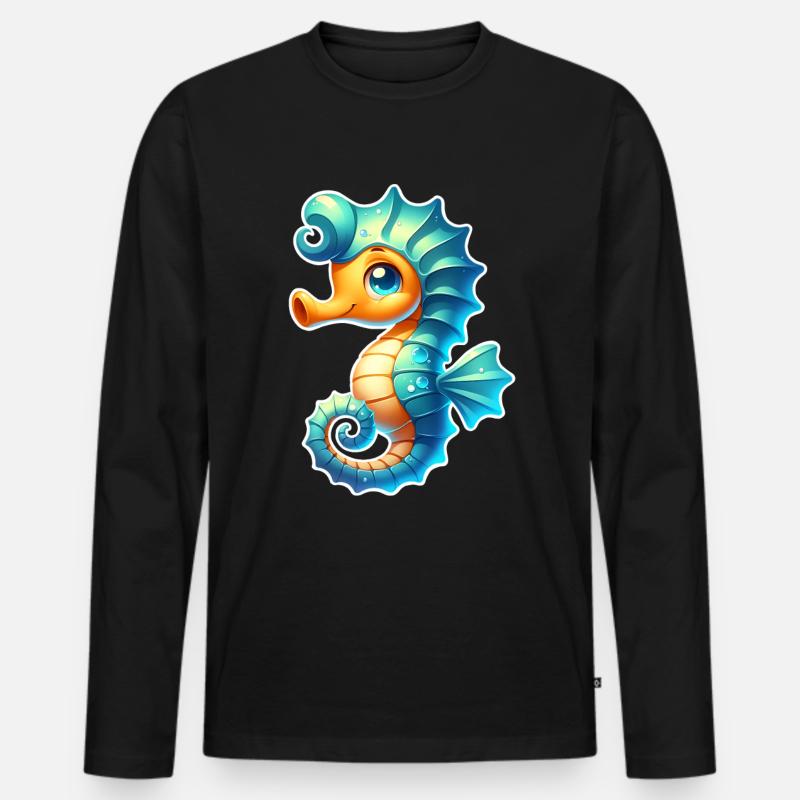 Seepferd Seepferdchen - Männer Premium Bio Langarmshirt - Schwarz