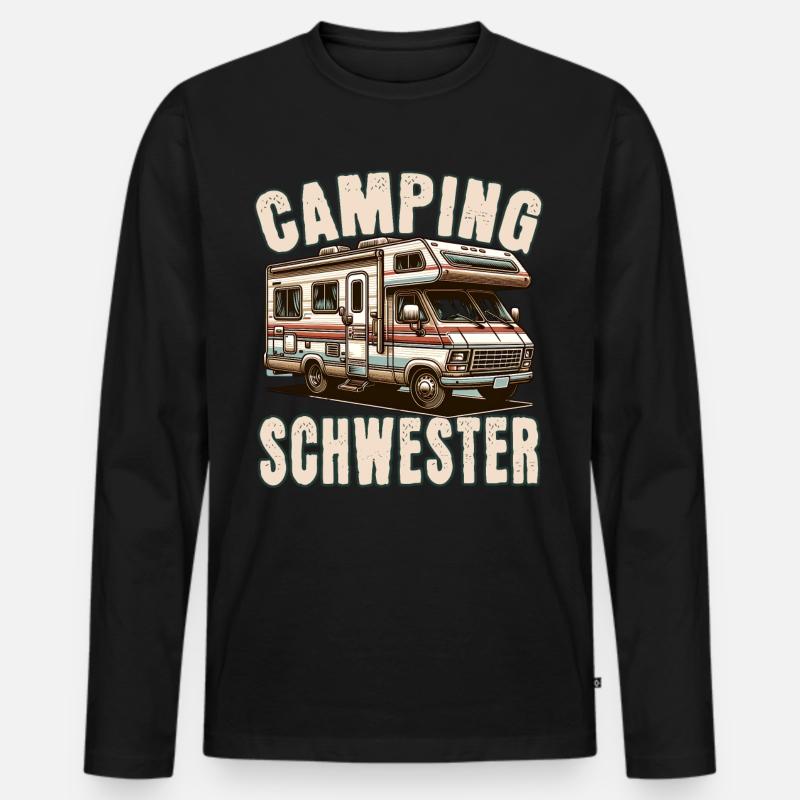 Camping Schwester - Männer Premium Bio Langarmshirt - Schwarz
