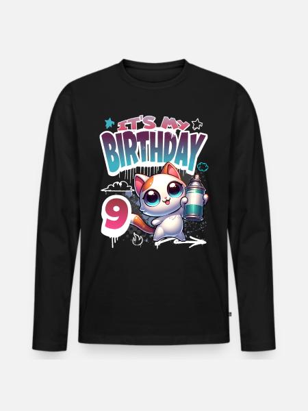 9th Birthday Cat Graffiti - Men's Premium Organic Long Sleeve Shirt - black