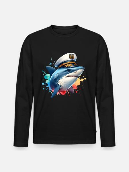 Shark-kaptein - Premium økologisk langermet T-skjorte for menn - svart