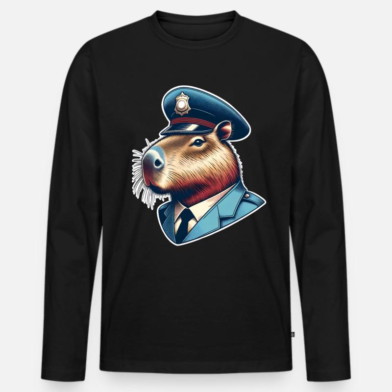 Capybara Polizei - Männer Premium Bio Langarmshirt - Schwarz