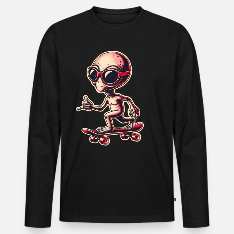 Alien Skateboard Skater - Männer Premium Bio Langarmshirt - Schwarz