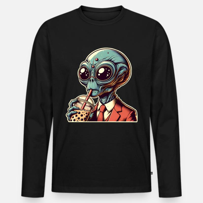 Alien Bubble Tea - Männer Premium Bio Langarmshirt - Schwarz