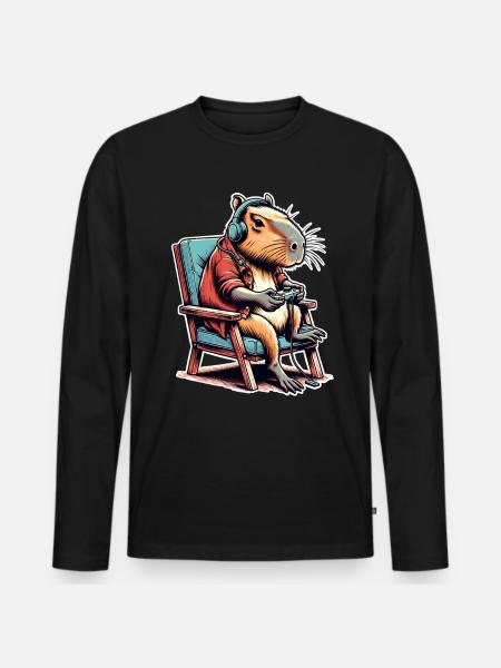 Capybara Gaming Nerd - Men's Premium Organic Long Sleeve Shirt - black