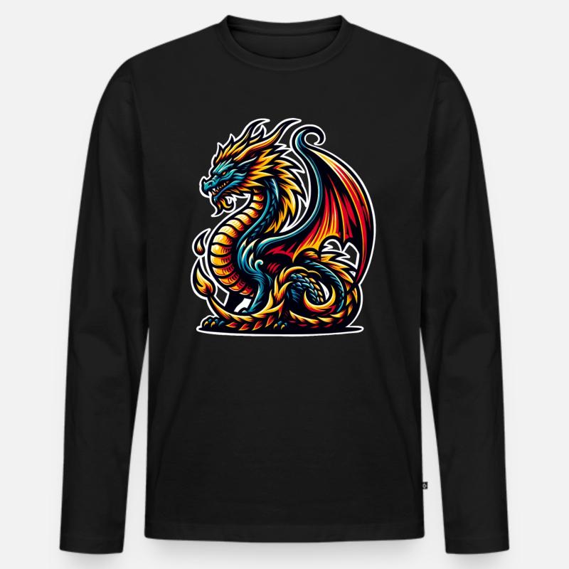 Drache - Männer Premium Bio Langarmshirt - Schwarz