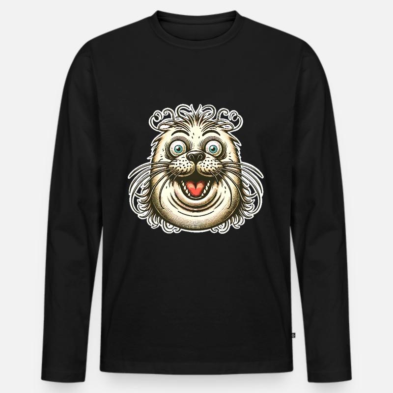 Robbe Seehund - Männer Premium Bio Langarmshirt - Schwarz