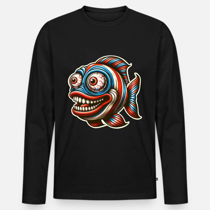 Fisch - Männer Premium Bio Langarmshirt - Schwarz