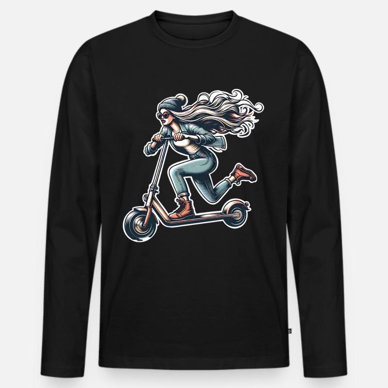 E-Scooter E-Roller Frau Scooter - Männer Premium Bio Langarmshirt - Schwarz