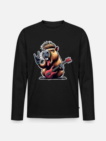 Capybara Rock and Roll Guitarist - Men's Premium Organic Long Sleeve Shirt - black
