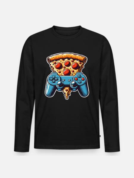 Pizza Gaming Gamer - Men's Premium Organic Long Sleeve Shirt - black