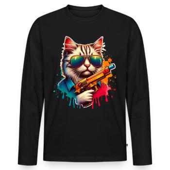 Pistolet à eau Cat - T-shirt manches longues Premium bio Homme - noir - Devant - Nico (187cm)