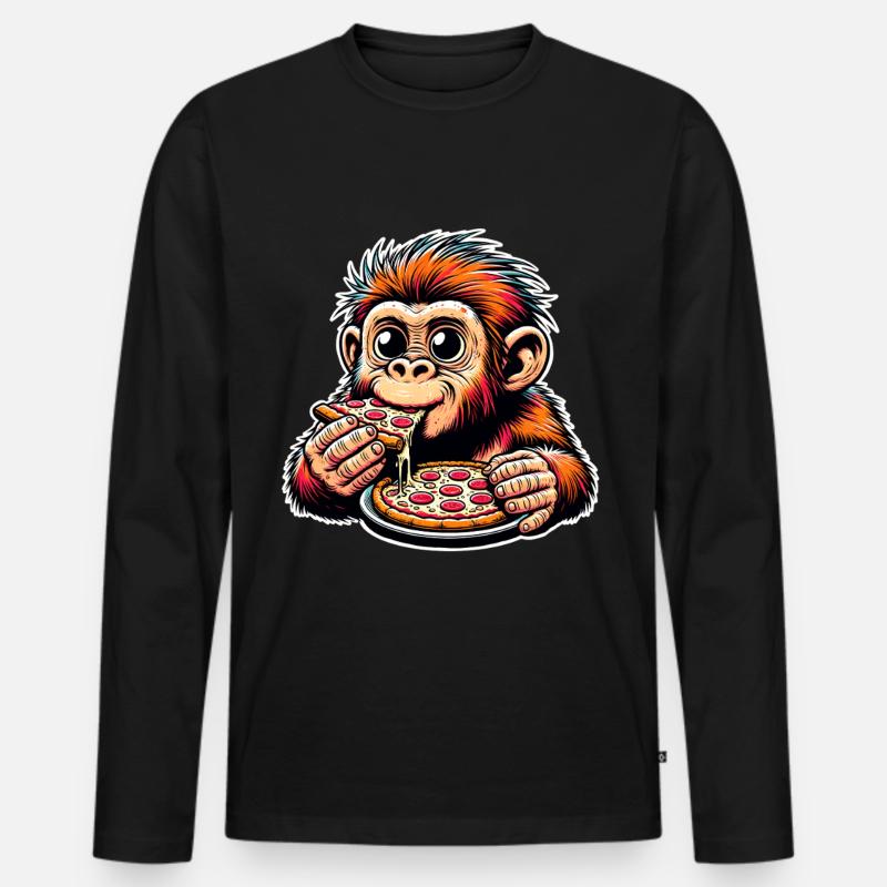 Neandertaler Pizza - Männer Premium Bio Langarmshirt - Schwarz