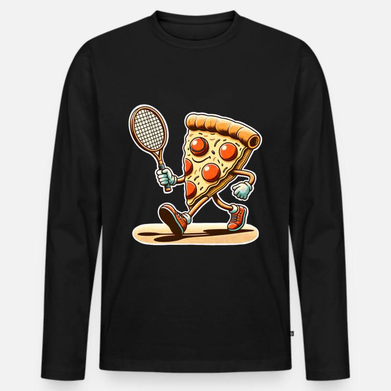 Pizza Tennis - Männer Premium Bio Langarmshirt - Schwarz