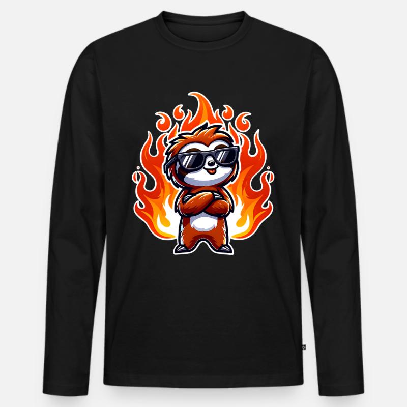 Faultier Cool Flammen Feuer - Männer Premium Bio Langarmshirt - Schwarz