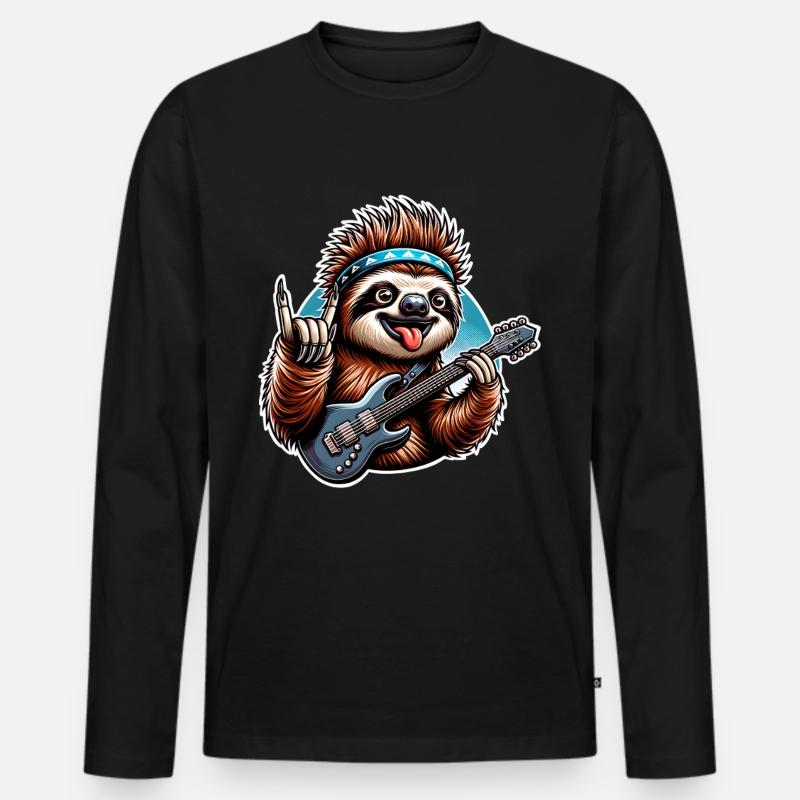 Faultier Rock and Roll Gitarrist - Männer Premium Bio Langarmshirt - Schwarz