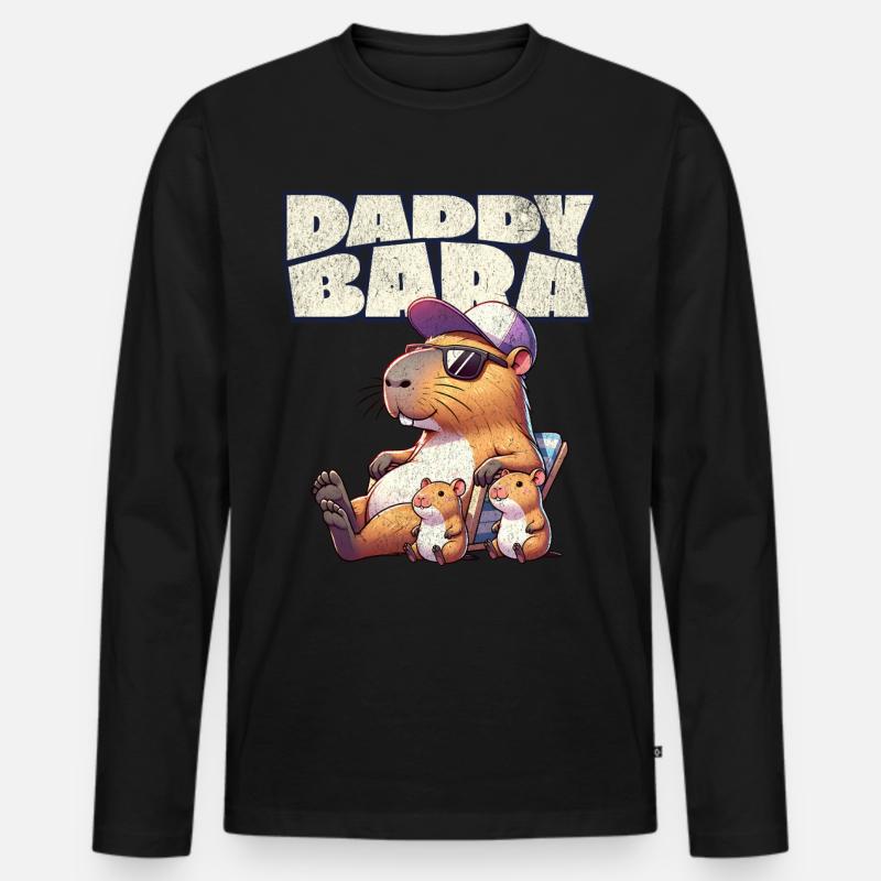 Daddybara Capybara Vater Papa - Männer Premium Bio Langarmshirt - Schwarz