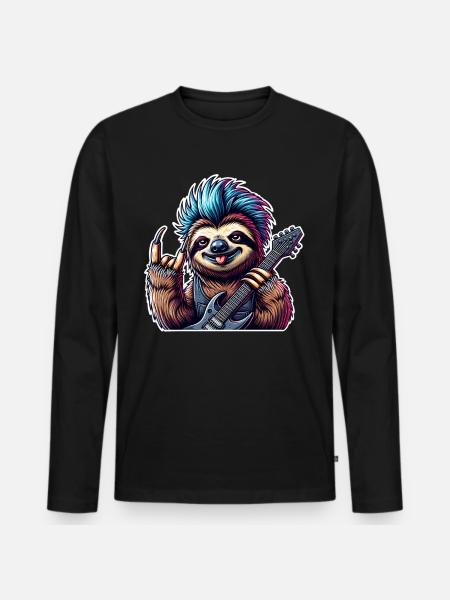Sloth Rock and Roll Guitarist - Men's Premium Organic Long Sleeve Shirt - black