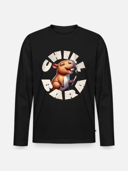 Capybara Chil Bara Smoking Cannabis - Men's Premium Organic Long Sleeve Shirt - black