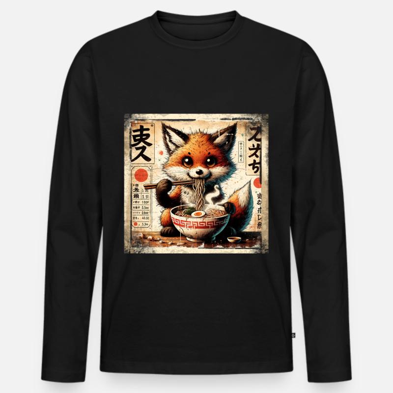 Ramen Fuchs - Männer Premium Bio Langarmshirt - Schwarz