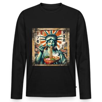 Freiheitsstatue Ramen - Männer Premium Bio Langarmshirt - Schwarz - Vorne - Nico (187cm)