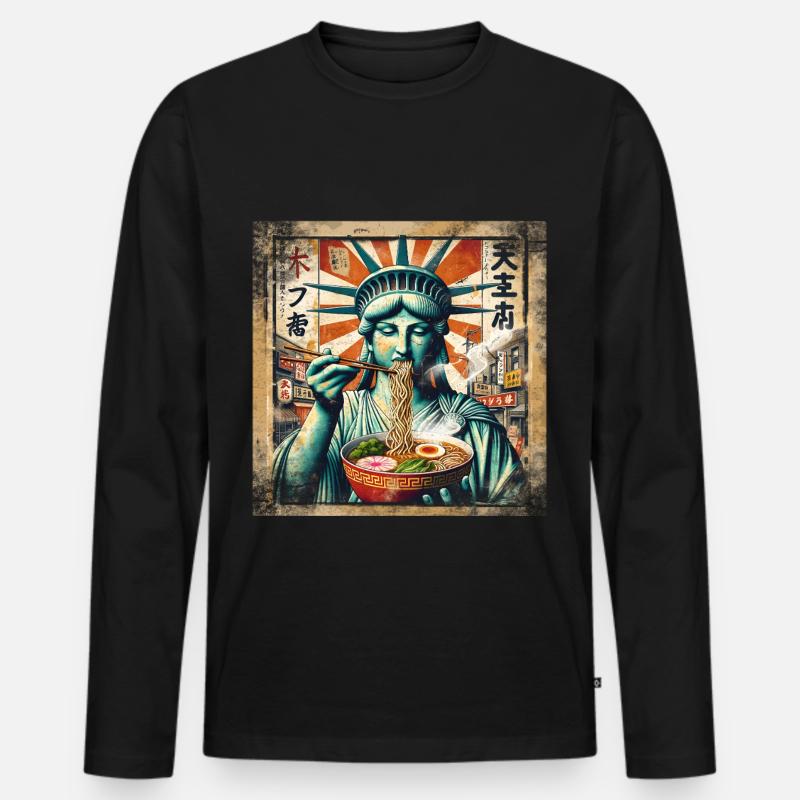 Freiheitsstatue Ramen - Männer Premium Bio Langarmshirt - Schwarz