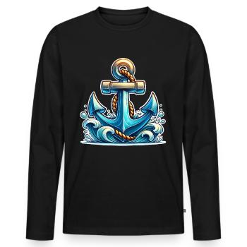 Anker - Männer Premium Bio Langarmshirt - Schwarz - Vorne - Nico (187cm)