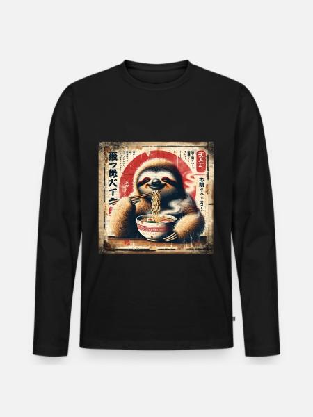 Ramen Sloth Grunge Poster Style - Men's Premium Organic Long Sleeve Shirt - black
