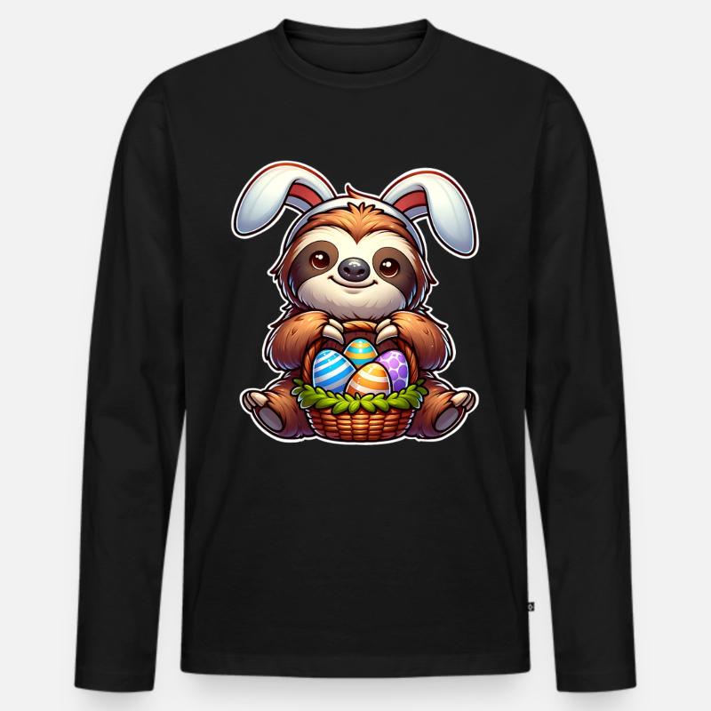 Ostern Faultier - Männer Premium Bio Langarmshirt - Schwarz