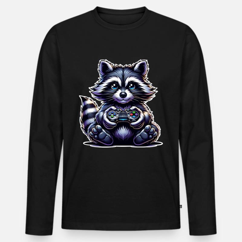 Waschbär Gamer Gaming Nerd - Männer Premium Bio Langarmshirt - Schwarz